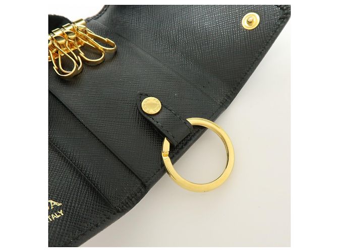 PRADA Logo Saffiano Leather 4 Ring Key Case Key Holder Black - view 19