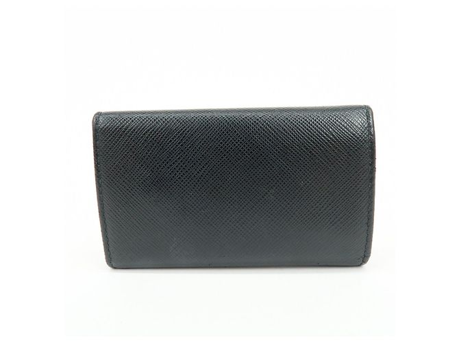 PRADA Logo Saffiano Leather 4 Ring Key Case Key Holder Black - view 2