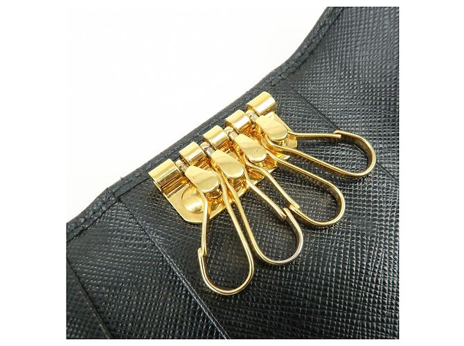 PRADA Logo Saffiano Leather 4 Ring Key Case Key Holder Black - view 20