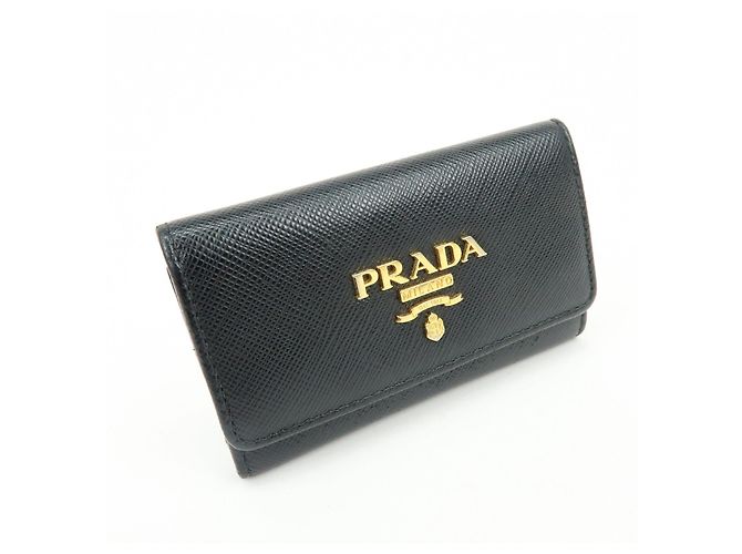 PRADA Logo Saffiano Leather 4 Ring Key Case Key Holder Black - view 4