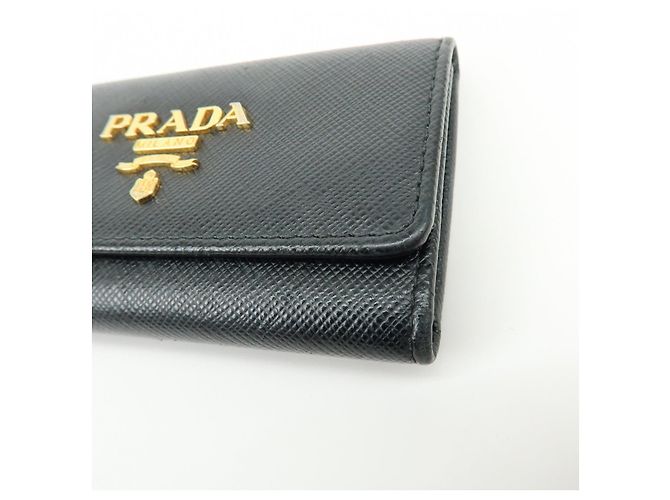 PRADA Logo Saffiano Leather 4 Ring Key Case Key Holder Black - view 6