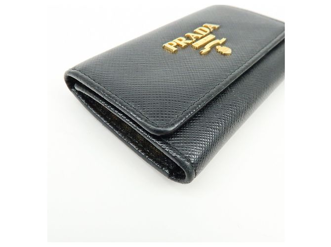 PRADA Logo Saffiano Leather 4 Ring Key Case Key Holder Black - view 7