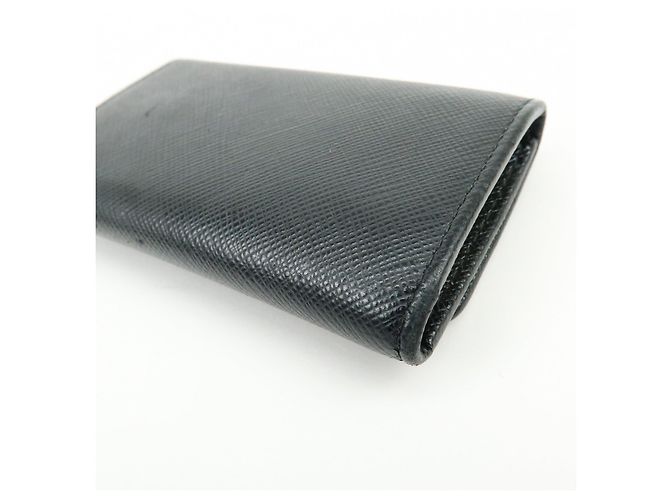 PRADA Logo Saffiano Leather 4 Ring Key Case Key Holder Black - view 8