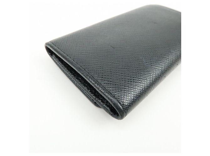 PRADA Logo Saffiano Leather 4 Ring Key Case Key Holder Black - view 9
