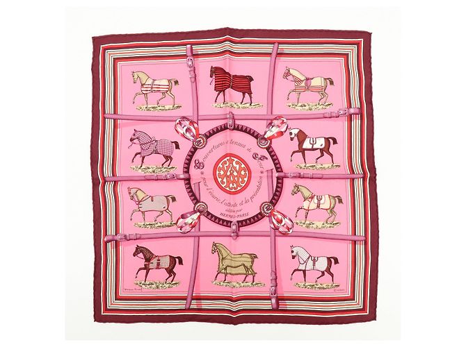 Hermès HERMES Carre 42 Set aus 2 Seidentüchern 100% Seide Rosa Bordeaux Hellblau - Ansicht 11