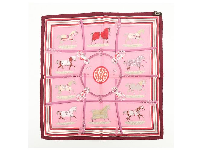 Hermès HERMES Carre 42 Set aus 2 Seidentüchern 100% Seide Rosa Bordeaux Hellblau - Ansicht 12