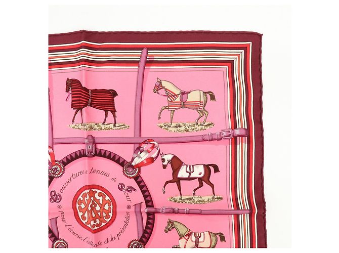 Hermès HERMES Carre 42 Set aus 2 Seidentüchern 100% Seide Rosa Bordeaux Hellblau - Ansicht 13