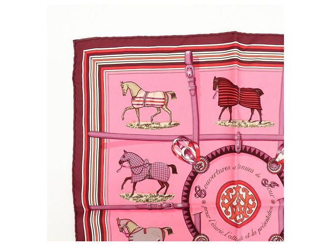 Hermès HERMES Carre 42 Set aus 2 Seidentüchern 100% Seide Rosa Bordeaux Hellblau - Ansicht 14