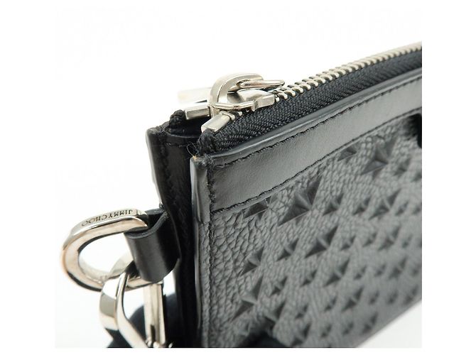 JIMMY CHOO Pochette in pelle con stelle embossed e borchie Wristlet Pouch Black - vista 14