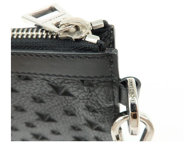 JIMMY CHOO Pochette in pelle con stelle embossed e borchie Wristlet Pouch Black - vista 15