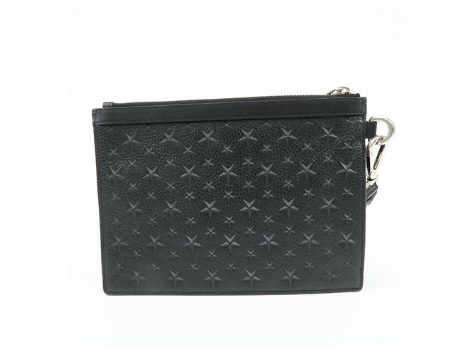 JIMMY CHOO Pochette in pelle con stelle embossed e borchie Wristlet Pouch Black - vista 2