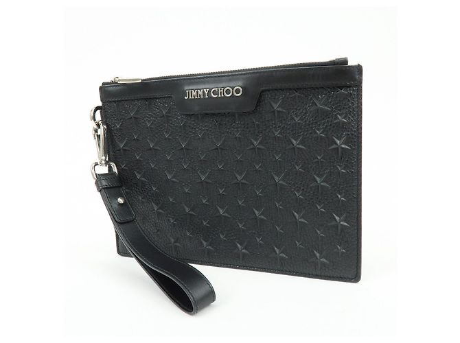 JIMMY CHOO Pochette in pelle con stelle embossed e borchie Wristlet Pouch Black - vista 3