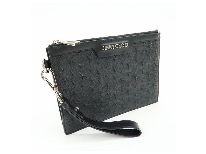 JIMMY CHOO Pochette in pelle con stelle embossed e borchie Wristlet Pouch Black - vista 4