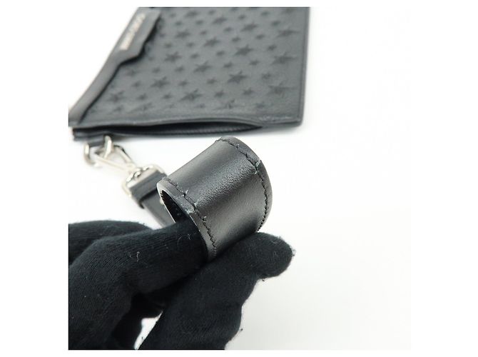JIMMY CHOO Pochette in pelle con stelle embossed e borchie Wristlet Pouch Black - vista 7