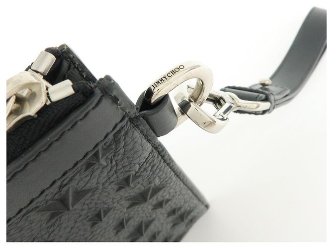 JIMMY CHOO Pochette in pelle con stelle embossed e borchie Wristlet Pouch Black - vista 9