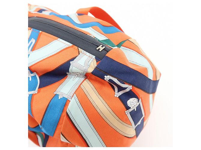 Hermès HERMES Airsilk Duffle 38 Borsa a Tracolla e a Mano in Pelle e Seta Arancione - vista 15