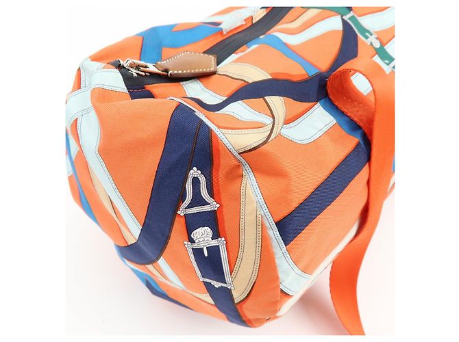 Hermès HERMES Airsilk Duffle 38 Borsa a Tracolla e a Mano in Pelle e Seta Arancione - vista 16