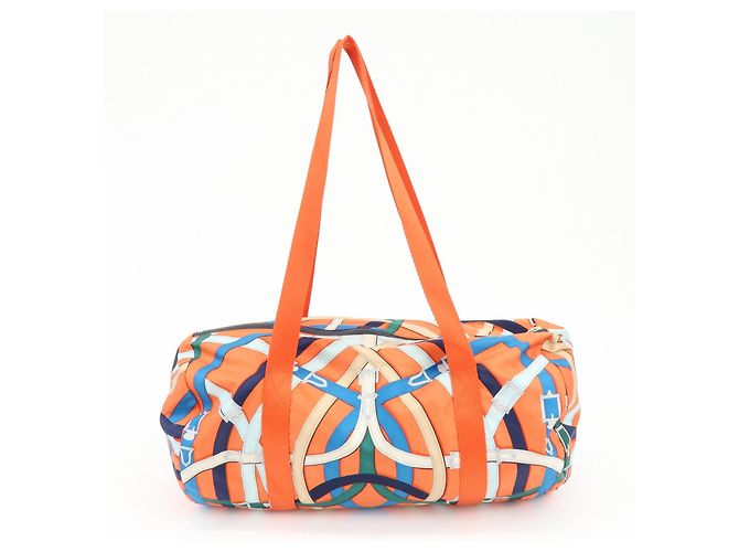 Hermès HERMES Airsilk Duffle 38 Borsa a Tracolla e a Mano in Pelle e Seta Arancione - vista 2