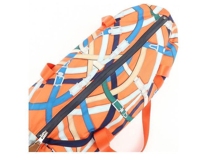 Hermès HERMES Airsilk Duffle 38 Borsa a Tracolla e a Mano in Pelle e Seta Arancione - vista 21