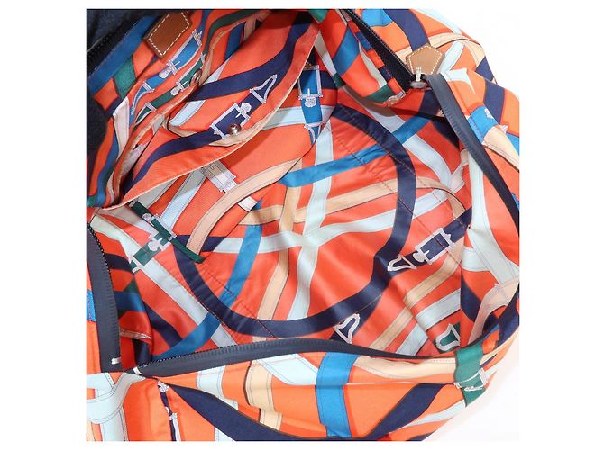 Hermès HERMES Airsilk Duffle 38 Borsa a Tracolla e a Mano in Pelle e Seta Arancione - vista 22