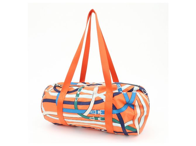 Hermès HERMES Airsilk Duffle 38 Borsa a Tracolla e a Mano in Pelle e Seta Arancione - vista 3