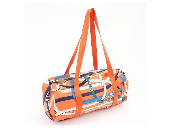 Hermès HERMES Airsilk Duffle 38 Borsa a Tracolla e a Mano in Pelle e Seta Arancione - vista 4
