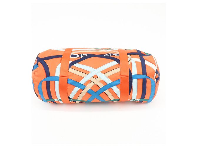 Hermès HERMES Airsilk Duffle 38 Borsa a Tracolla e a Mano in Pelle e Seta Arancione - vista 5