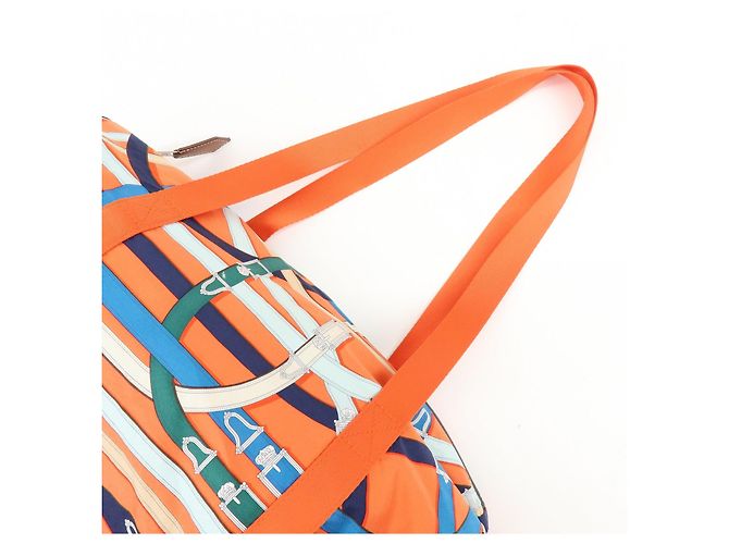 Hermès HERMES Airsilk Duffle 38 Borsa a Tracolla e a Mano in Pelle e Seta Arancione - vista 6