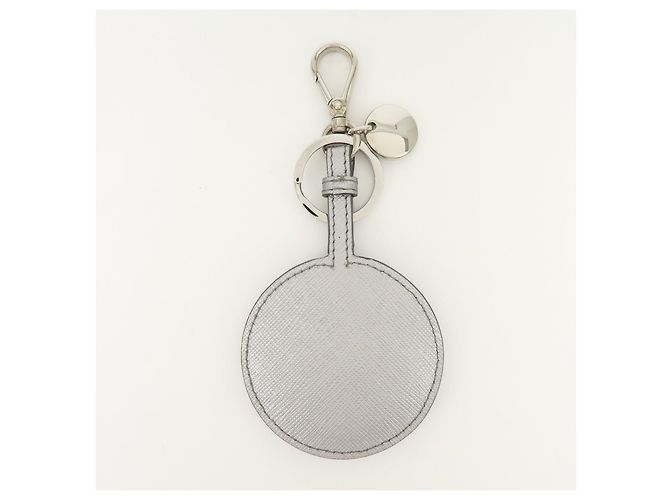 Portachiavi con charm in pelle Saffiano con logo Triangle PRADA Argento 1TL489 - vista 2