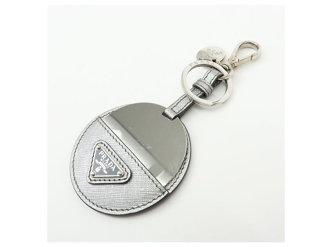Portachiavi con charm in pelle Saffiano con logo Triangle PRADA Argento 1TL489 - vista 3