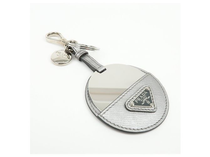 Portachiavi con charm in pelle Saffiano con logo Triangle PRADA Argento 1TL489 - vista 4