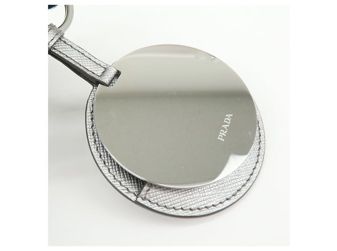 Portachiavi con charm in pelle Saffiano con logo Triangle PRADA Argento 1TL489 - vista 6