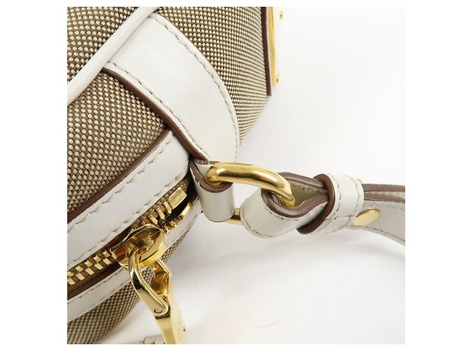 Borsa a tracolla in pelle jacquard logo PRADA Beige White 1BH089 - vista 11