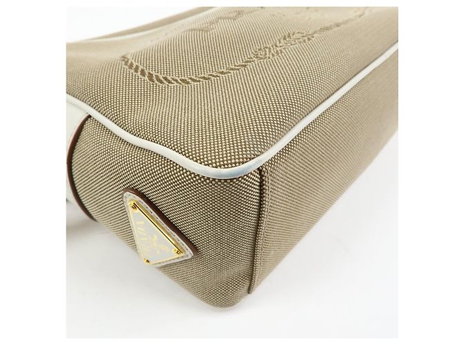 Borsa a tracolla in pelle jacquard logo PRADA Beige White 1BH089 - vista 12
