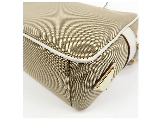 Borsa a tracolla in pelle jacquard logo PRADA Beige White 1BH089 - vista 15