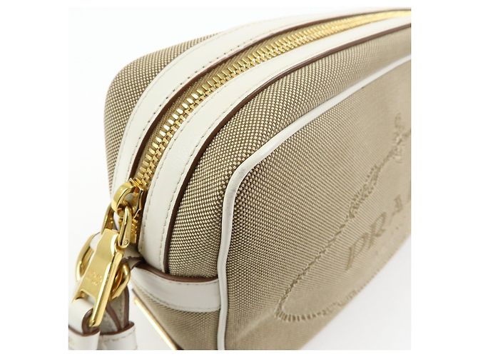 Borsa a tracolla in pelle jacquard logo PRADA Beige White 1BH089 - vista 16