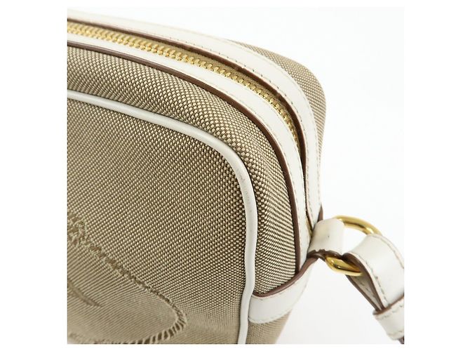 Borsa a tracolla in pelle jacquard logo PRADA Beige White 1BH089 - vista 17