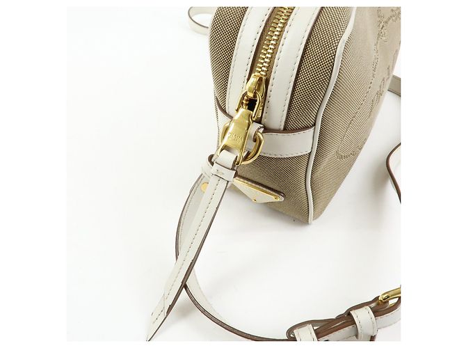 Borsa a tracolla in pelle jacquard logo PRADA Beige White 1BH089 - vista 18