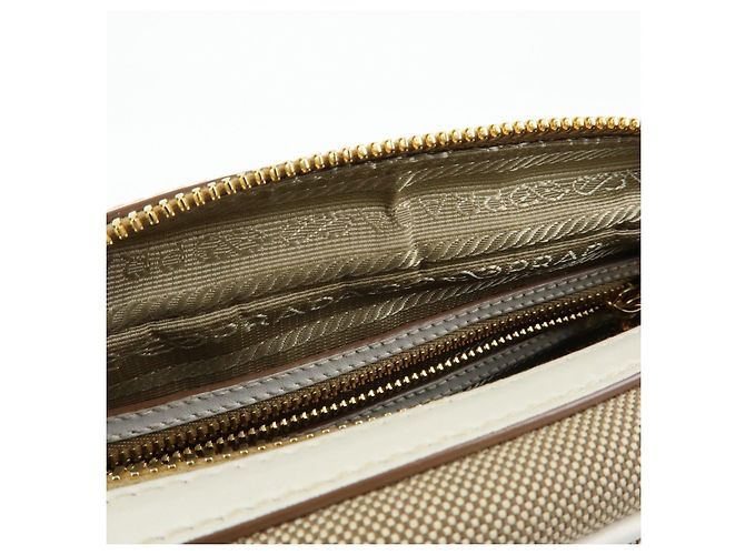 Borsa a tracolla in pelle jacquard logo PRADA Beige White 1BH089 - vista 21