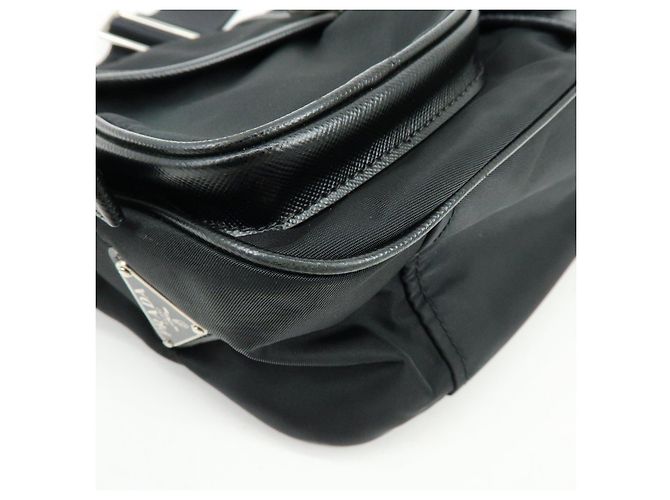 Borsa a tracolla PRADA in nylon e pelle Saffiano con logo triangolare Nero BT0464 - vista 10