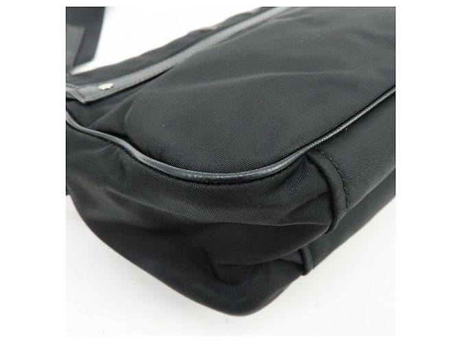Borsa a tracolla PRADA in nylon e pelle Saffiano con logo triangolare Nero BT0464 - vista 12