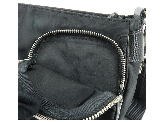Borsa a tracolla PRADA in nylon e pelle Saffiano con logo triangolare Nero BT0464 - vista 19