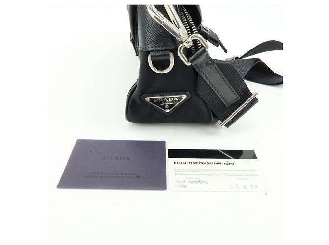 Borsa a tracolla PRADA in nylon e pelle Saffiano con logo triangolare Nero BT0464 - vista 24