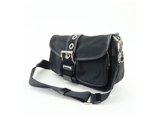Borsa a tracolla PRADA in nylon e pelle Saffiano con logo triangolare Nero BT0464 - vista 3