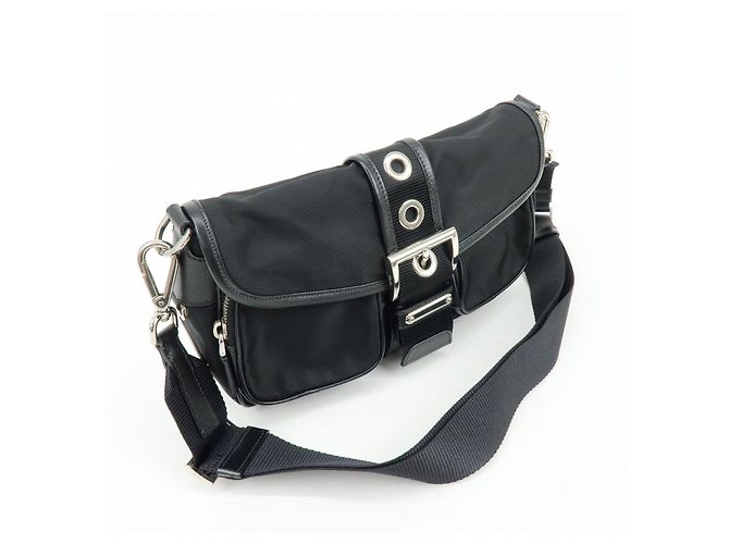 Borsa a tracolla PRADA in nylon e pelle Saffiano con logo triangolare Nero BT0464 - vista 4