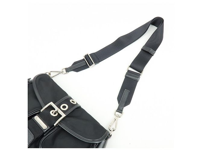 Borsa a tracolla PRADA in nylon e pelle Saffiano con logo triangolare Nero BT0464 - vista 6