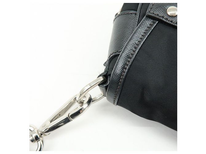 Borsa a tracolla PRADA in nylon e pelle Saffiano con logo triangolare Nero BT0464 - vista 8