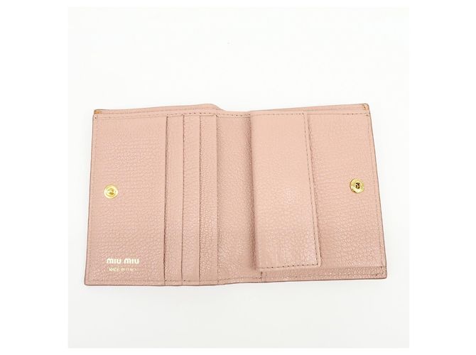 MIU MIU Logo Madras Leder Bi-fold Compact Wallet Pink - Ansicht 13