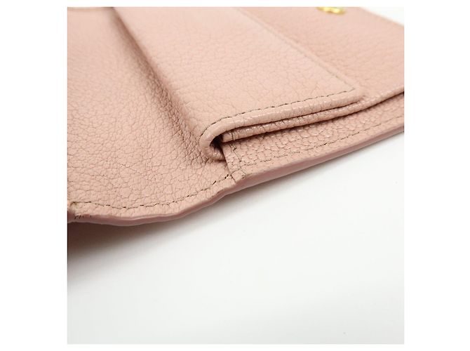 MIU MIU Logo Madras Leder Bi-fold Compact Wallet Pink - Ansicht 15