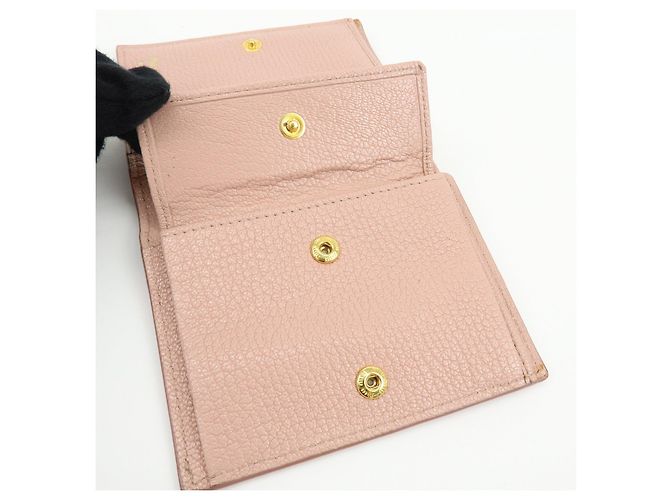 MIU MIU Logo Madras Leder Bi-fold Compact Wallet Pink - Ansicht 22